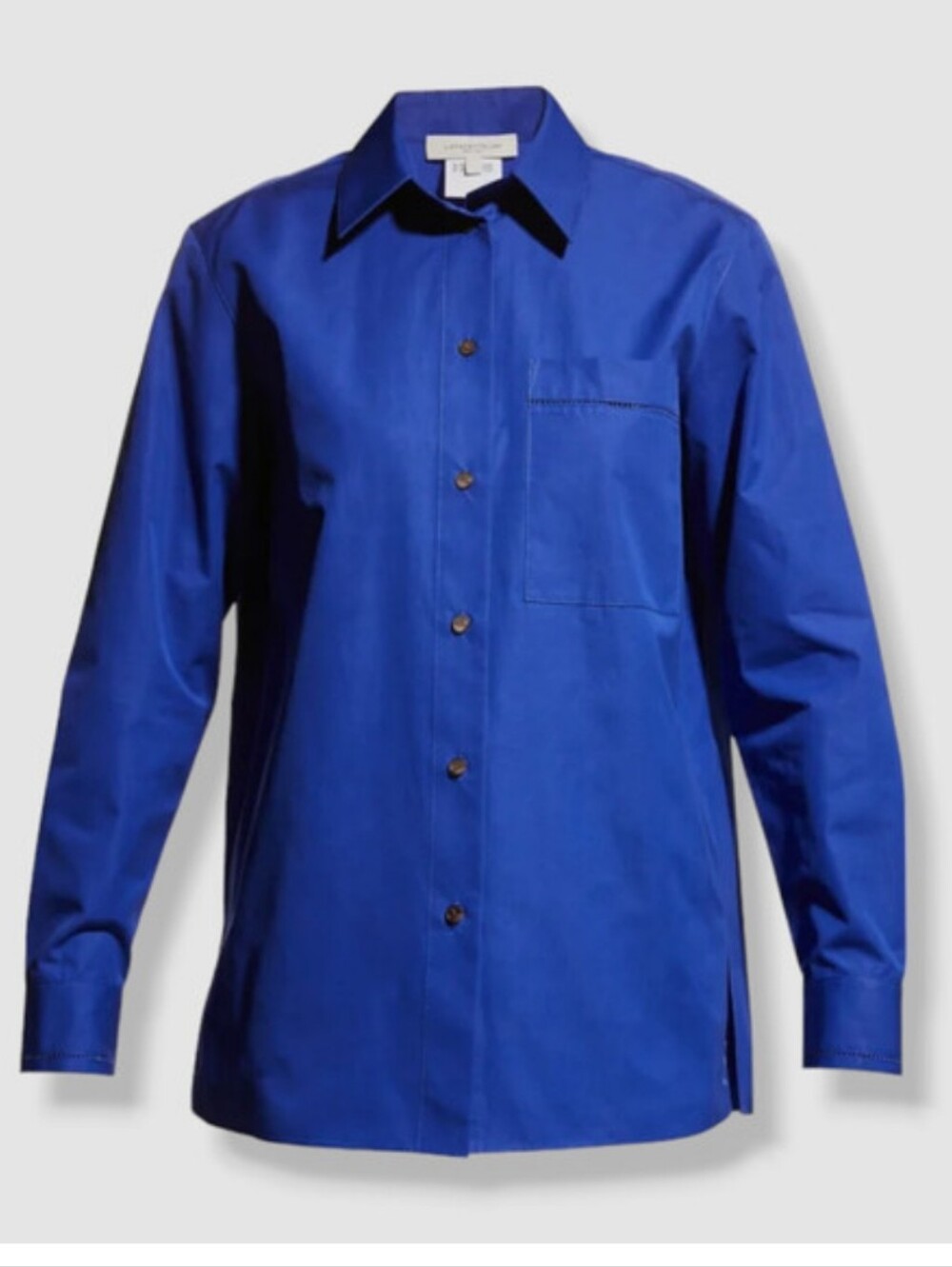 LaFayette 148 New York Womens Blue Greyton Button-down Shirt Side Slit Cotton S